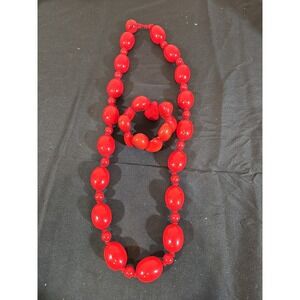 Necklace Bracelet Set Red Bead